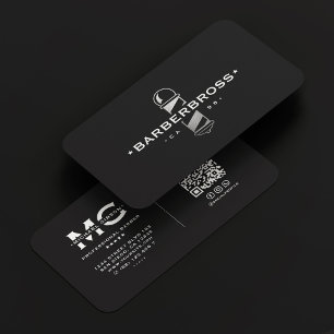 Carte De Visite Barbier minimaliste noir poteau en argent noir Bar