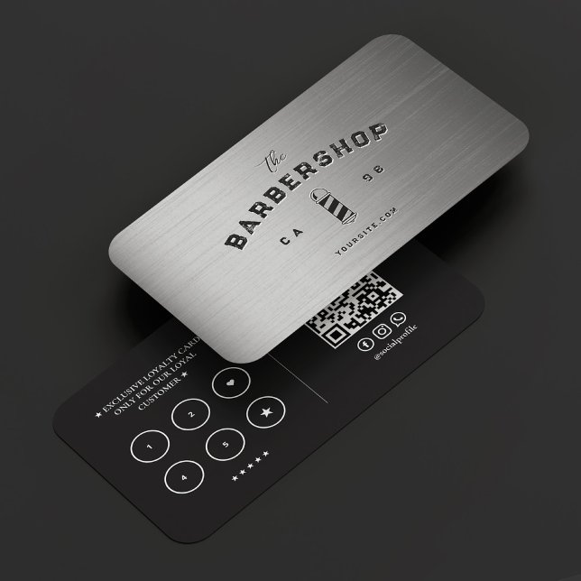 Carte De Visite Barbier moderne argenté noir Barbershop Loyauté (Modern Barber Silver Black Barbershop Loyalty Business Card
)