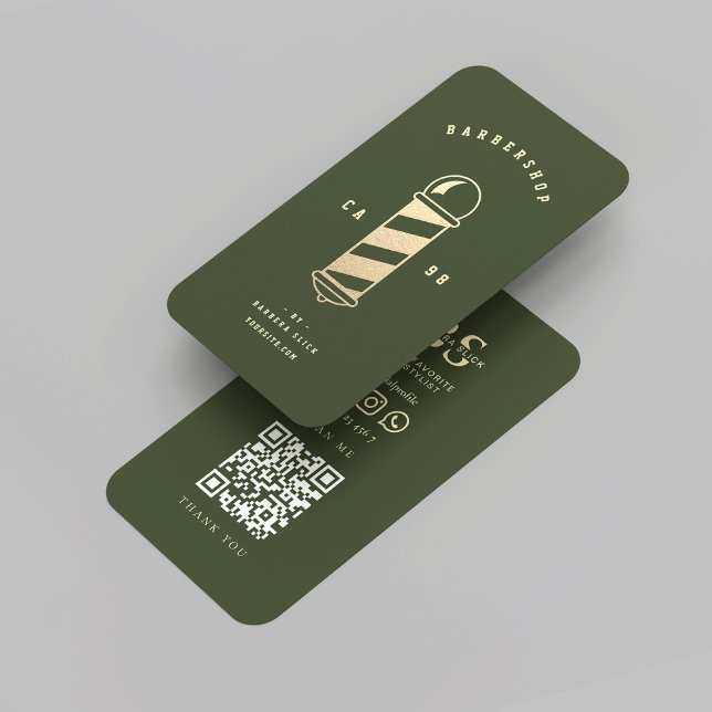 Carte De Visite Barbier moderne Dark Green Gold Barber Poteau (Modern Barbershop Dark Green Gold Barber Pole Business Card
)