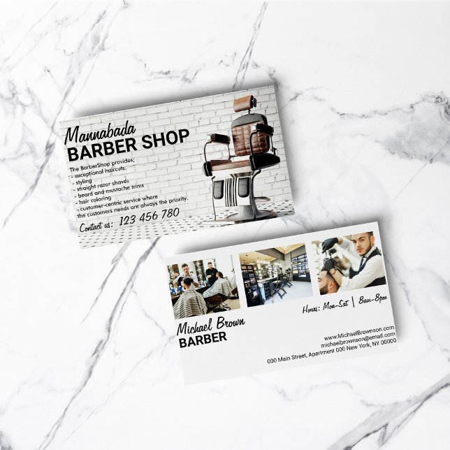 Carte De Visite Barbier photo personnalisée (Barber shop custom photo business card)