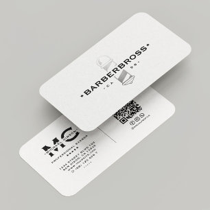 Carte De Visite Barbier Pole d'argent Barbier minimal blanc