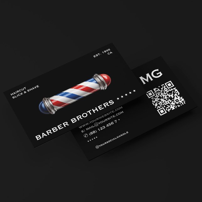 Carte De Visite Barbier Poteau noir rouge blanc bleu Barbier (Barber Pole Black Red White Blue Barbershop Business Card
)