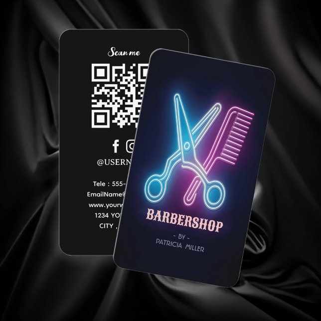 Carte De Visite Barbier professionnel Neon Barber ciseaux (Enhance your professional image with our exclusive Business Card featuring neon barber's scissors.)