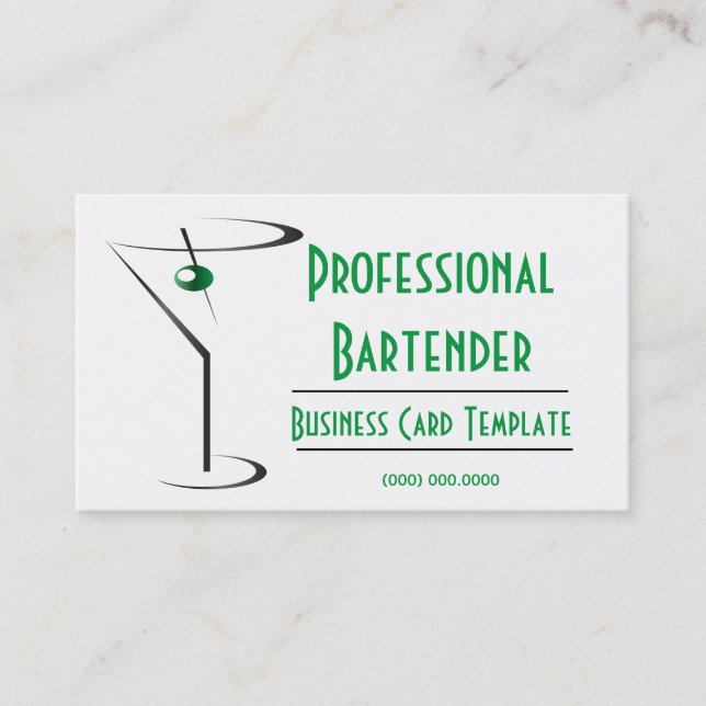 Carte De Visite Barman de logos à l'olive vert Cocktail (Devant)
