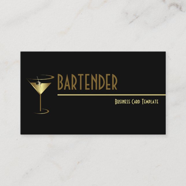 Carte De Visite Barman Gold Metallic Cocktail Logo (Devant)