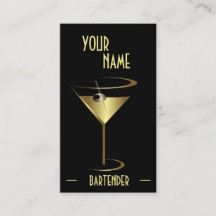 Carte De Visite Barman métallique de Martini de cocktail d'or