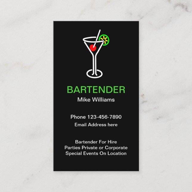 Carte De Visite Barman pour la location (Devant)