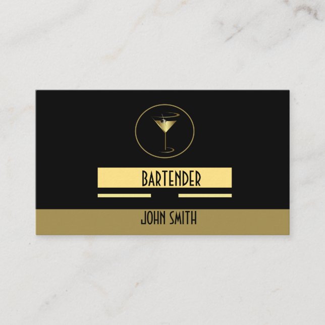 Carte De Visite Barman simple chic de logo d'or (Devant)