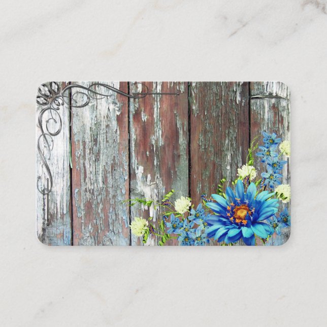 Carte De Visite Barne vieillissante Bois avec fleurs bleues et bor (Devant)