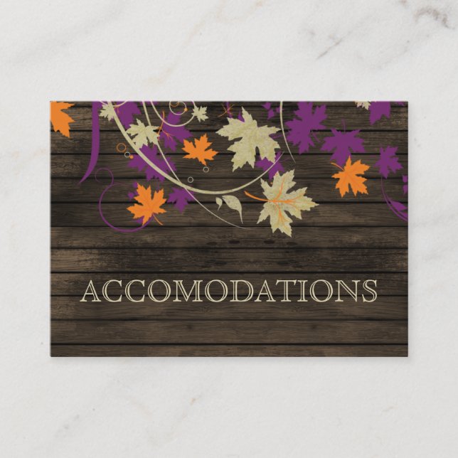Carte De Visite Barnwood Rustic prum feuilles mariage hébergements (Devant)