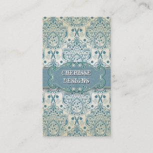 Carte de visite baroque bleu oriental de damassé