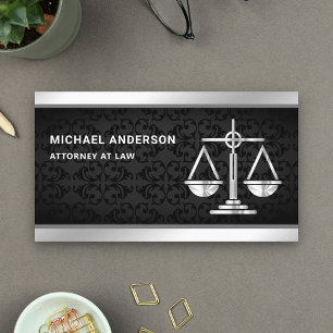 Carte De Visite Barre d'avocats Black Damask Silver Justice Scale 
