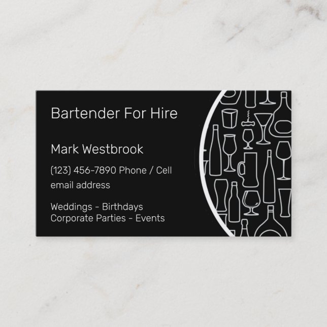 Carte De Visite Bartender for Hire Modern (Devant)