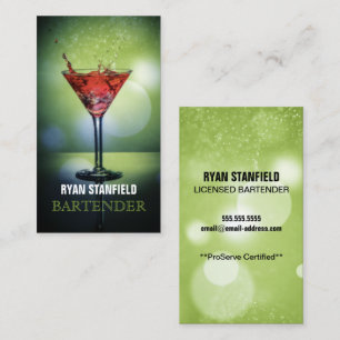 Carte De Visite Bartender Green Bokeh