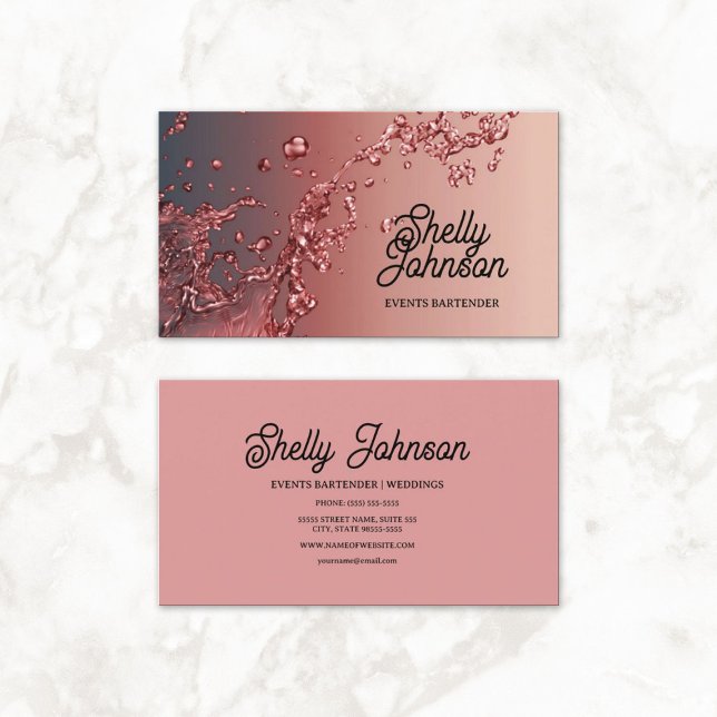 Carte De Visite Bartender Mariage Événements Élégant Red Splash (Bartender Wedding Events Elegant Red Splash Business Cards)