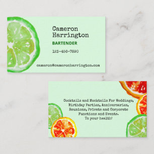 Carte De Visite Bartender Mixologue Lime Green Citrus Cocktail