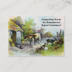 Carte De Visite Basse-cour rustique avec le cheval et les chèvres