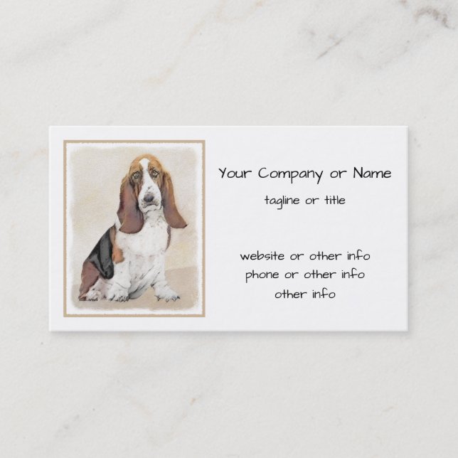 Carte De Visite Basset Hound Painting - Cute Original Dog Art (Devant)