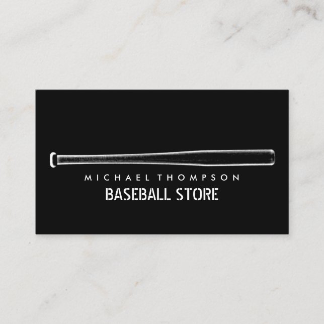 Carte De Visite Bat de baseball noir et blanc, Joueur de baseball, (Devant)