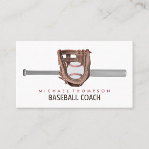 Carte De Visite Bat & Gear de baseball en argent, Joueur de baseba