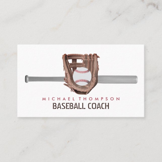 Carte De Visite Bat & Gear de baseball en argent, Joueur de baseba (Devant)