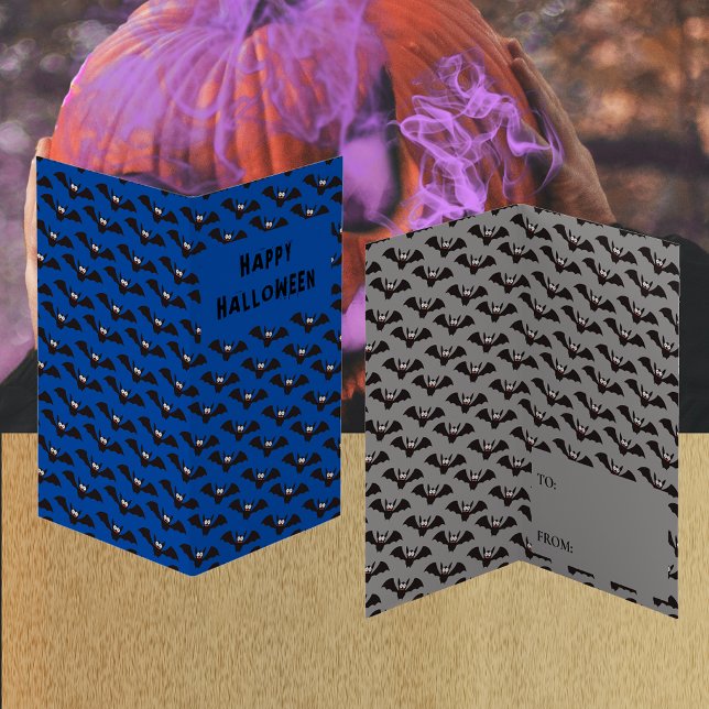 Carte De Visite Bat Motif Halloween Blue Classroom Exchange Card (Bat Pattern Halloween Blue Classroom Exchange Card)