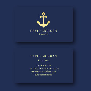 Carte De Visite Bateau Capitaine Ancre Logo Marine Et Or