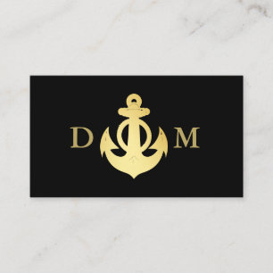 Carte De Visite Bateau d'Ancre nautique Capitaine Monogram Noir