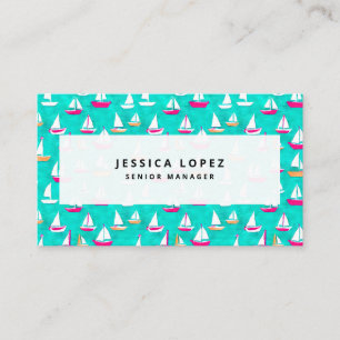 Carte De Visite Bateaux à voile Motif Rose & Aqua