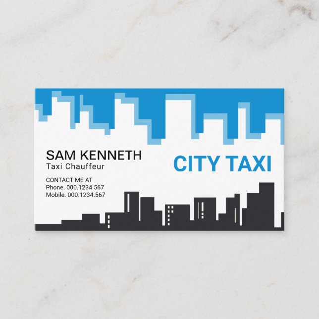 Carte De Visite Bâtiment Ciel Bleu Clair Conducteur de taxi Silhou (Devant)