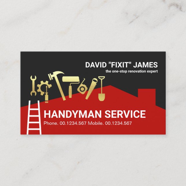 Carte De Visite Bâtiment créatif Toit Gold Handyman Outils (Devant)