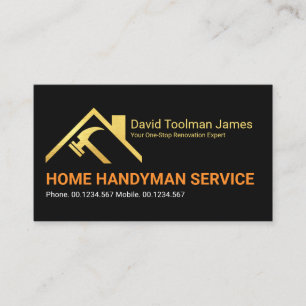 Carte De Visite Bâtiment Creative Gold Rooftop Hammer Handyman