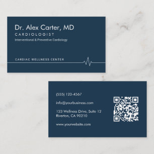 Carte De Visite Battement de coeur bleu marine solide EKG cardiolo