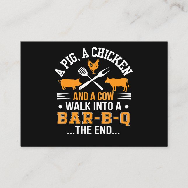 Carte De Visite BBQ| BBQ Lover Pig Chicken Cow Into Bar BBQ (Devant)