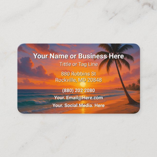 Carte De Visite Beach and Palm Trees Business Card Personal (Devant)
