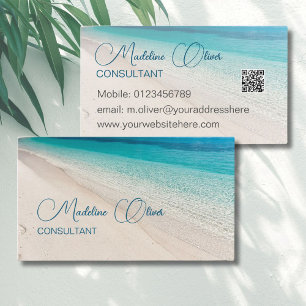 Carte De Visite Beach Sea Calme Travel Aqua Blue QR Code