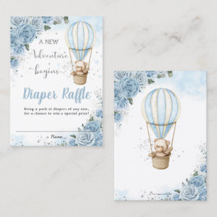 Carte De Visite Bear Hot Air Balloon Blue Floral Diaper Raffin