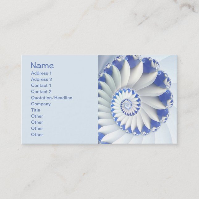 Carte De Visite Beau Bleu & Blanc Mer Shell Art Fractal fin (Devant)