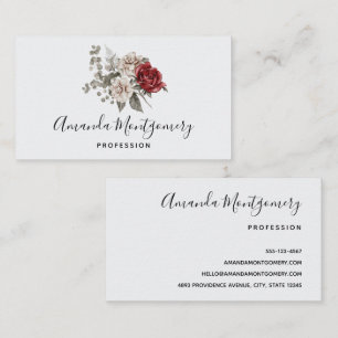 Carte De Visite Beau bouquet floral blanc cassé et rouge roses
