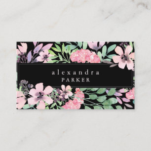 Carte De Visite Beau cadre floral d'aquarelle de   sur le noir