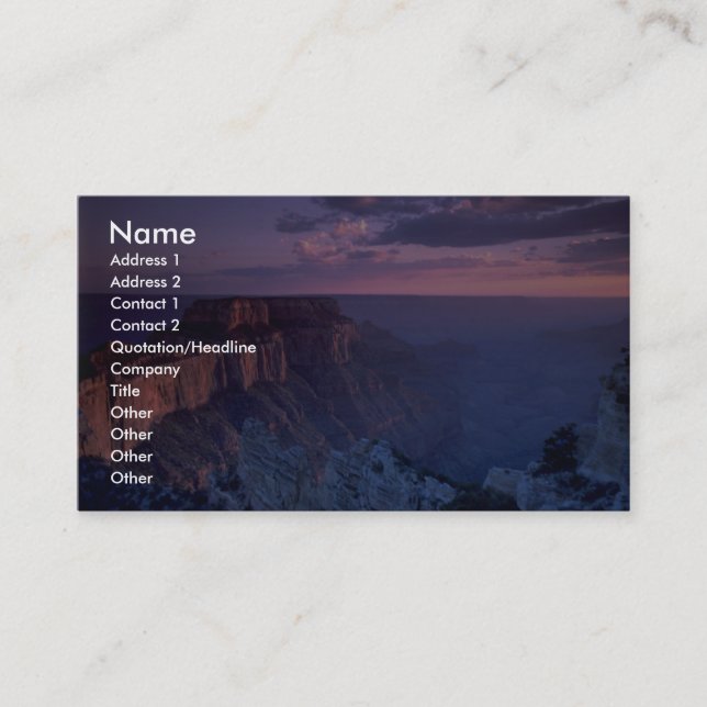 Carte De Visite Beau coucher du soleil : Canyon grand, Arizona (Devant)