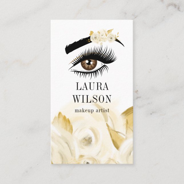 Carte De Visite Beau oeil aux fleurs d'aquarelle blanche (Devant)