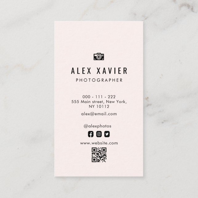 Carte De Visite beau photographe moderne code QR (Dos)
