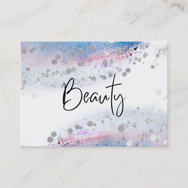Carte De Visite *~* BEAUTÉ - Aquarelle bleu pastel Parties scintil (Devant)