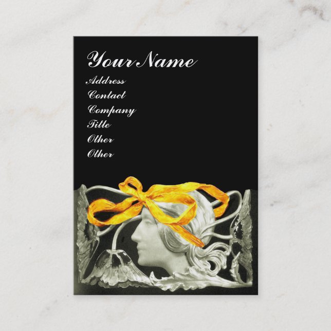 CARTE DE VISITE BEAUTÉ ÉLÉGANTE /LADY AVEC BOW JAUNE D'OR.FLEURS (Devant)
