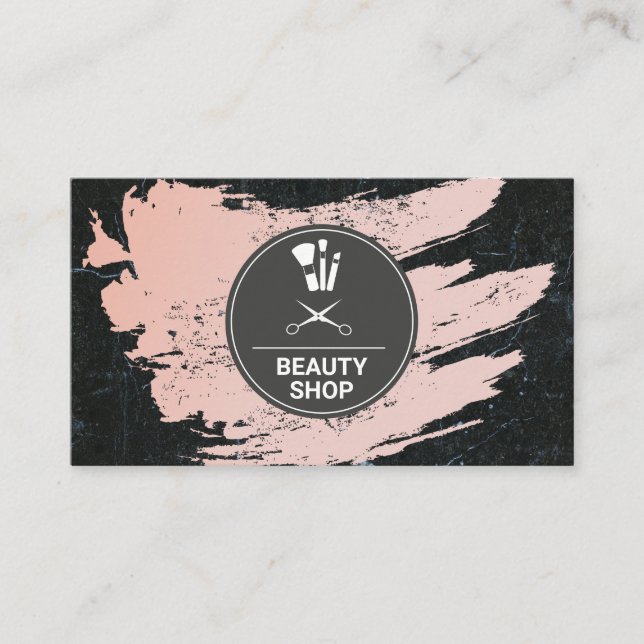 Carte De Visite Beauté Marbre noir | Artiste maquillage coiffeur (Devant)