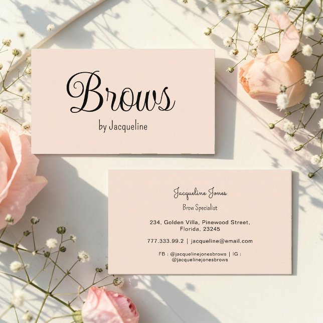 Carte De Visite Beauté Sourcils Beige Simple Script  (Créateur téléchargé)