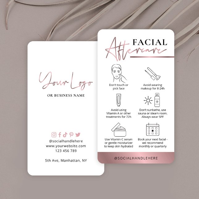 Carte De Visite Beauty Cuivre Rose Gold Logo Faciale Aftercare (Créateur téléchargé)