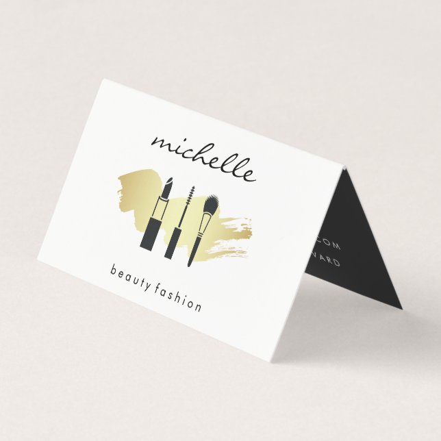 Carte De Visite Beauty Maquillage Or brossé (Devant)