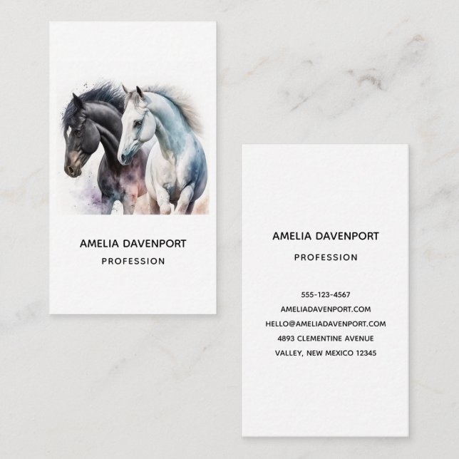 Carte De Visite Beaux Chevaux en Aquarelle (Devant / Derrière)